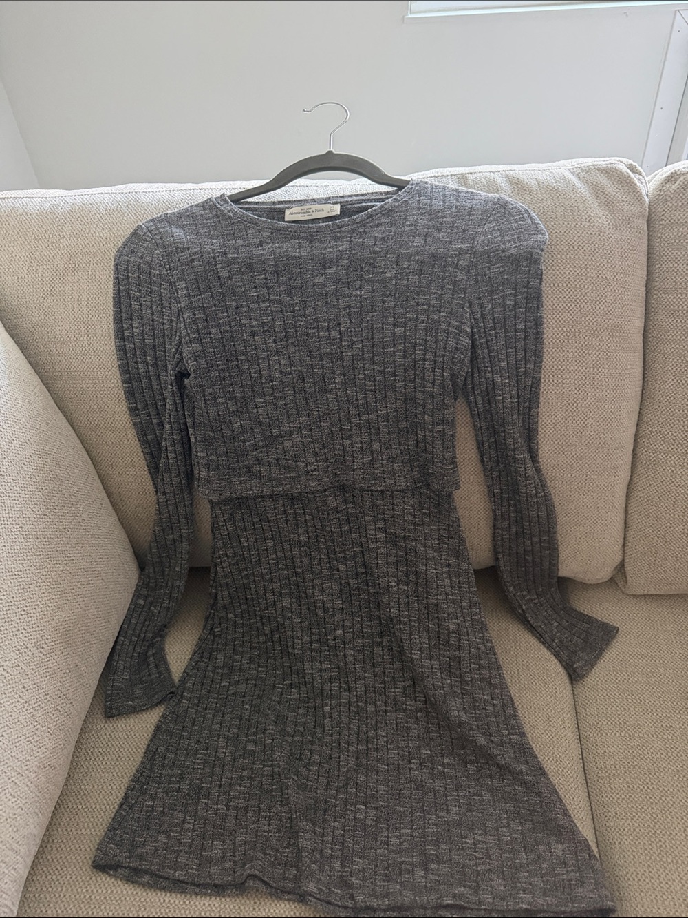 Abercrombie & Fitch Heather Gray Ribbed Long-Sleeve Dress